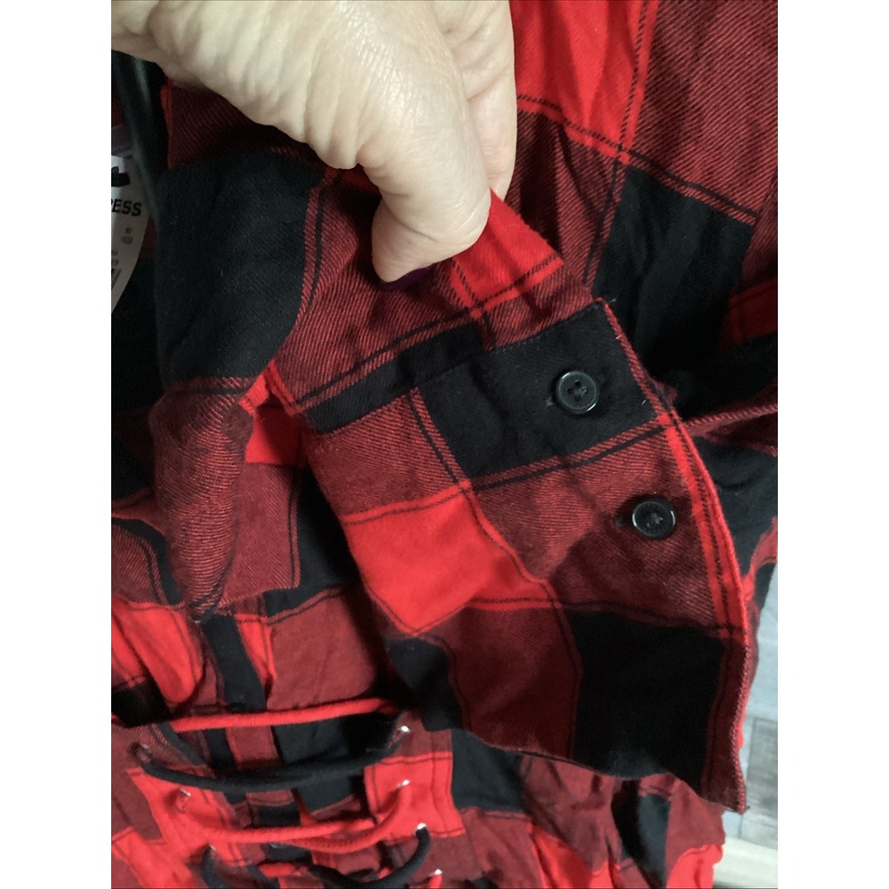 NWT‎ Express Women Plaid SZ S/P Red And Black Tie In Front Cute - Picture 6 of 8